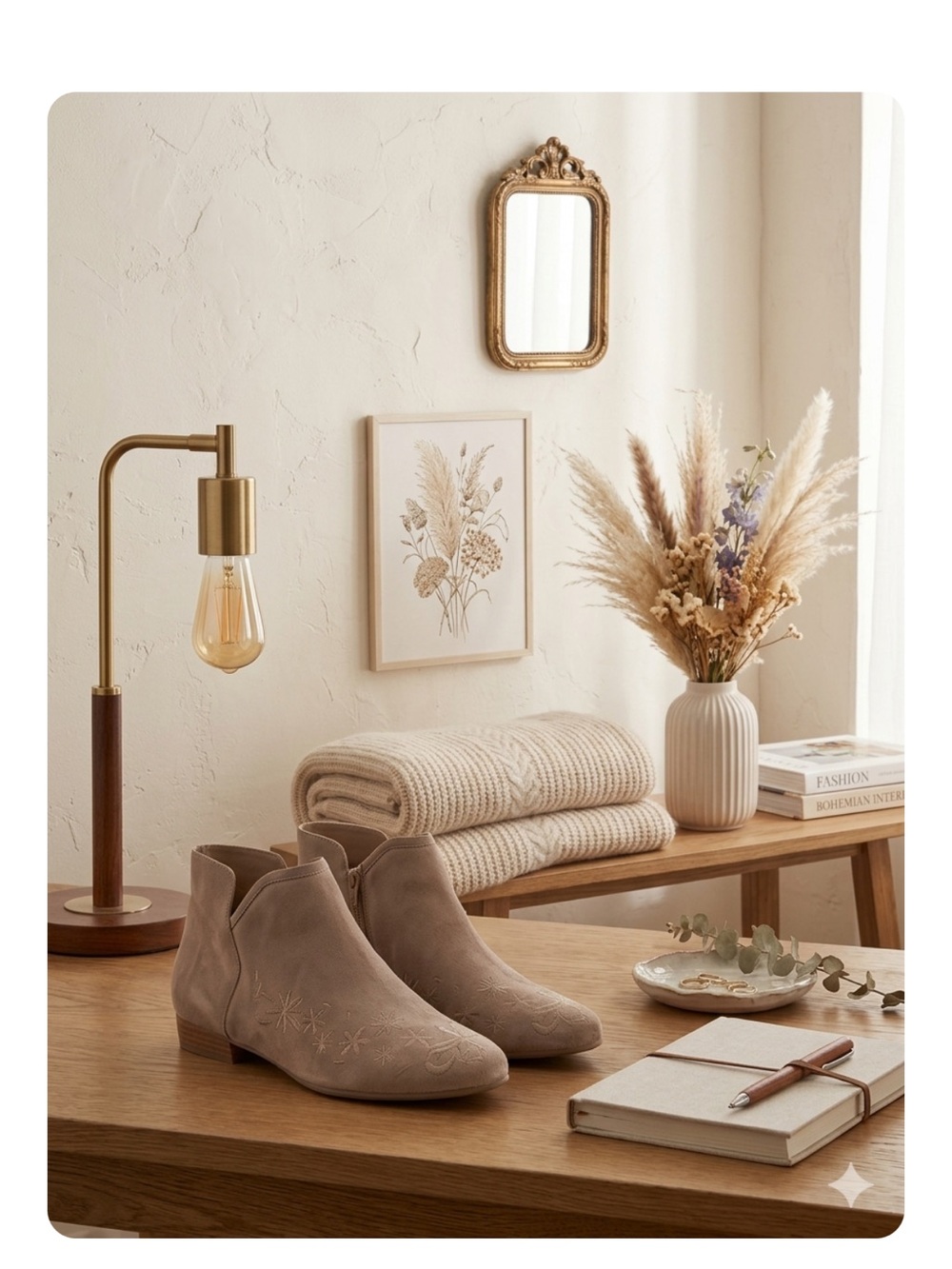 Anthro  Bernardo Earthy Boho Chic: Neutral Suede Floral Western Ankle Booties